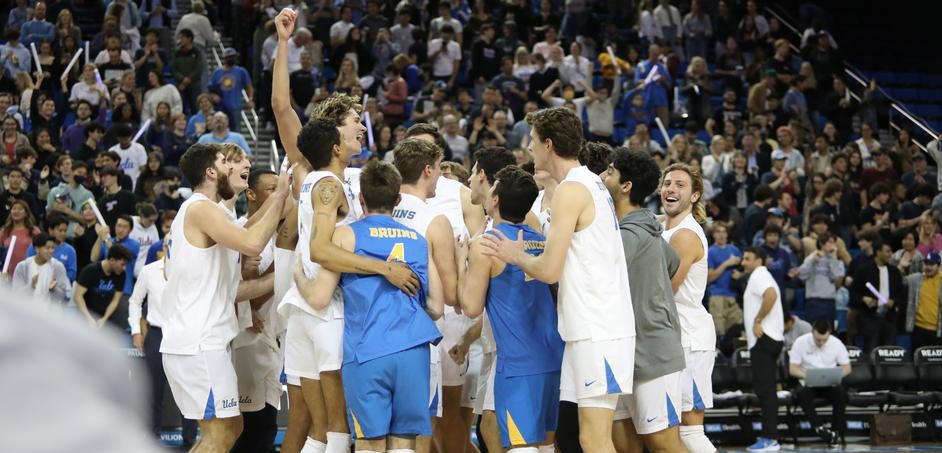 UCLA celebrates a win over LBSU in February